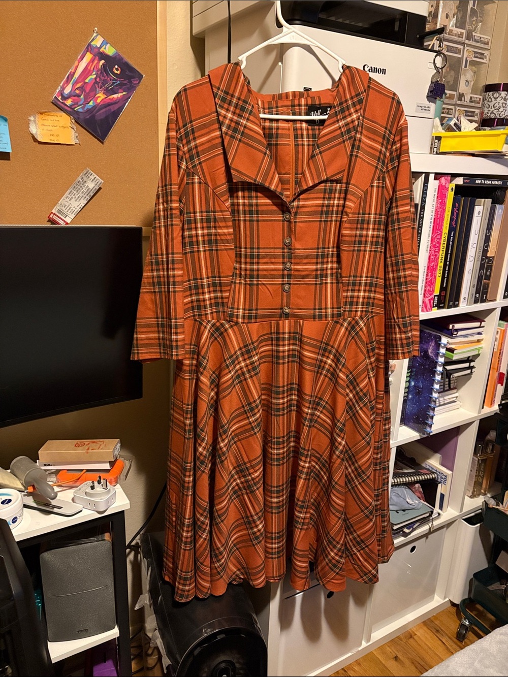 Hell Bunny Orange Plaid Button-Front Fit & Flare Dress